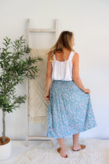 Strapless Beach Dress/Skirt in Blue Flower