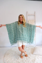 Short Kaftan With Tassels In Sage Green