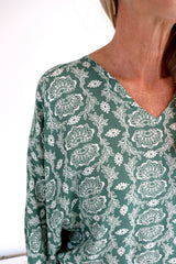 Short Kaftan With Tassels In Sage Green