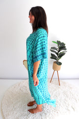 Long Kaftan In Aqua Tie Dye