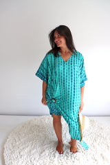 Long Kaftan In Aqua Tie Dye