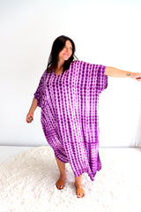 Long Kaftan In Purple Tie Dye