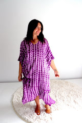 Long Kaftan In Purple Tie Dye