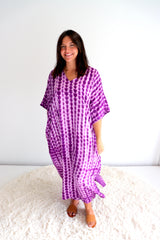 Long Kaftan In Purple Tie Dye