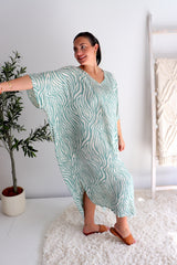 Long Kaftan In Zebra Teal