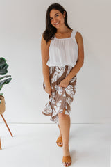 Strapless Beach Dress/Skirt in White/Taupe Leaf