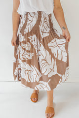 Strapless Beach Dress/Skirt in White/Taupe Leaf