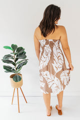 Strapless Beach Dress/Skirt in White/Taupe Leaf