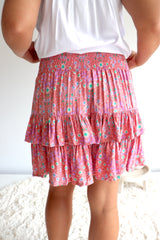 Ripple Effect Mini Skirt in Flowers Pink