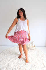 Ripple Effect Mini Skirt in Flowers Pink