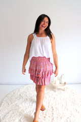 Ripple Effect Mini Skirt in Flowers Pink