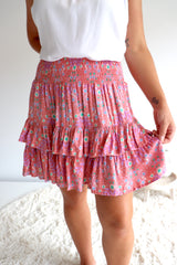 Ripple Effect Mini Skirt in Flowers Pink
