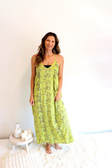 Semi Backless Long Maxi in Lime Fossil