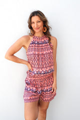 Tahiti Jumpsuit In Aztec Sunset Coral