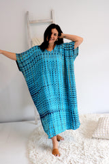 Long Kaftan In Blue Tie Dye