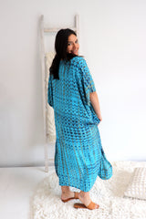 Long Kaftan In Blue Tie Dye