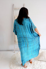 Long Kaftan In Blue Tie Dye