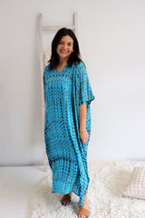 Long Kaftan In Blue Tie Dye