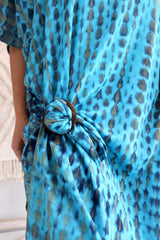 Long Kaftan In Blue Tie Dye