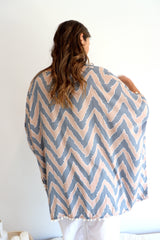 Short Pom Pom Kaftan in Taupe Zig Zag