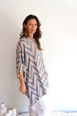 Short Pom Pom Kaftan in Taupe Zig Zag