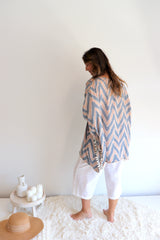 Short Pom Pom Kaftan in Taupe Zig Zag