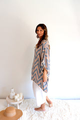 Short Pom Pom Kaftan in Taupe Zig Zag