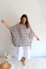 Short Pom Pom Kaftan in Taupe Zig Zag