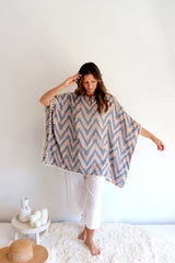 Short Pom Pom Kaftan in Taupe Zig Zag