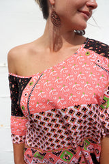 Santorini Shift Dress in Pink & Chocolate