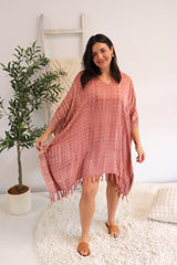 Short Kaftan With Tassels In Clay Tie Dye
