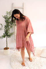 Short Kaftan With Tassels In Clay Tie Dye