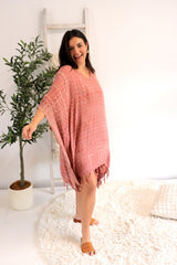 Short Kaftan With Tassels In Clay Tie Dye