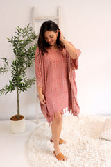 Short Kaftan With Tassels In Clay Tie Dye
