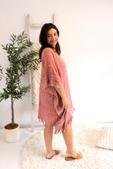 Short Kaftan With Tassels In Clay Tie Dye