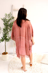 Short Kaftan With Tassels In Clay Tie Dye