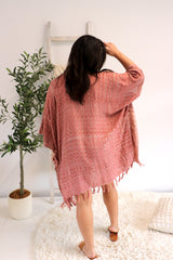 Short Kaftan With Tassels In Clay Tie Dye