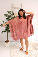 Short Kaftan With Tassels In Clay Tie Dye