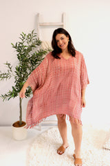 Short Kaftan With Tassels In Clay Tie Dye
