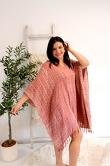 Short Kaftan With Tassels In Clay Tie Dye