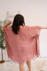Short Kaftan With Tassels In Clay Tie Dye