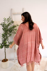 Short Kaftan With Tassels In Clay Tie Dye