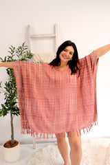 Short Kaftan With Tassels In Clay Tie Dye