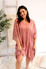 Short Kaftan With Tassels In Clay Tie Dye
