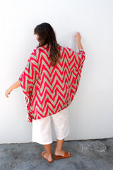 Short Pom Pom Kaftan in Red Zig Zag