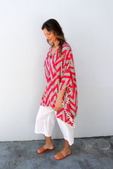 Short Pom Pom Kaftan in Red Zig Zag