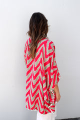 Short Pom Pom Kaftan in Red Zig Zag