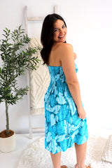 Strapless Beach Dress/Skirt in Blue Leaf