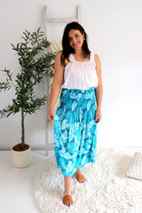 Strapless Beach Dress/Skirt in Blue Leaf
