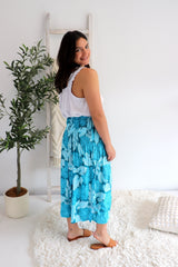 Strapless Beach Dress/Skirt in Blue Leaf